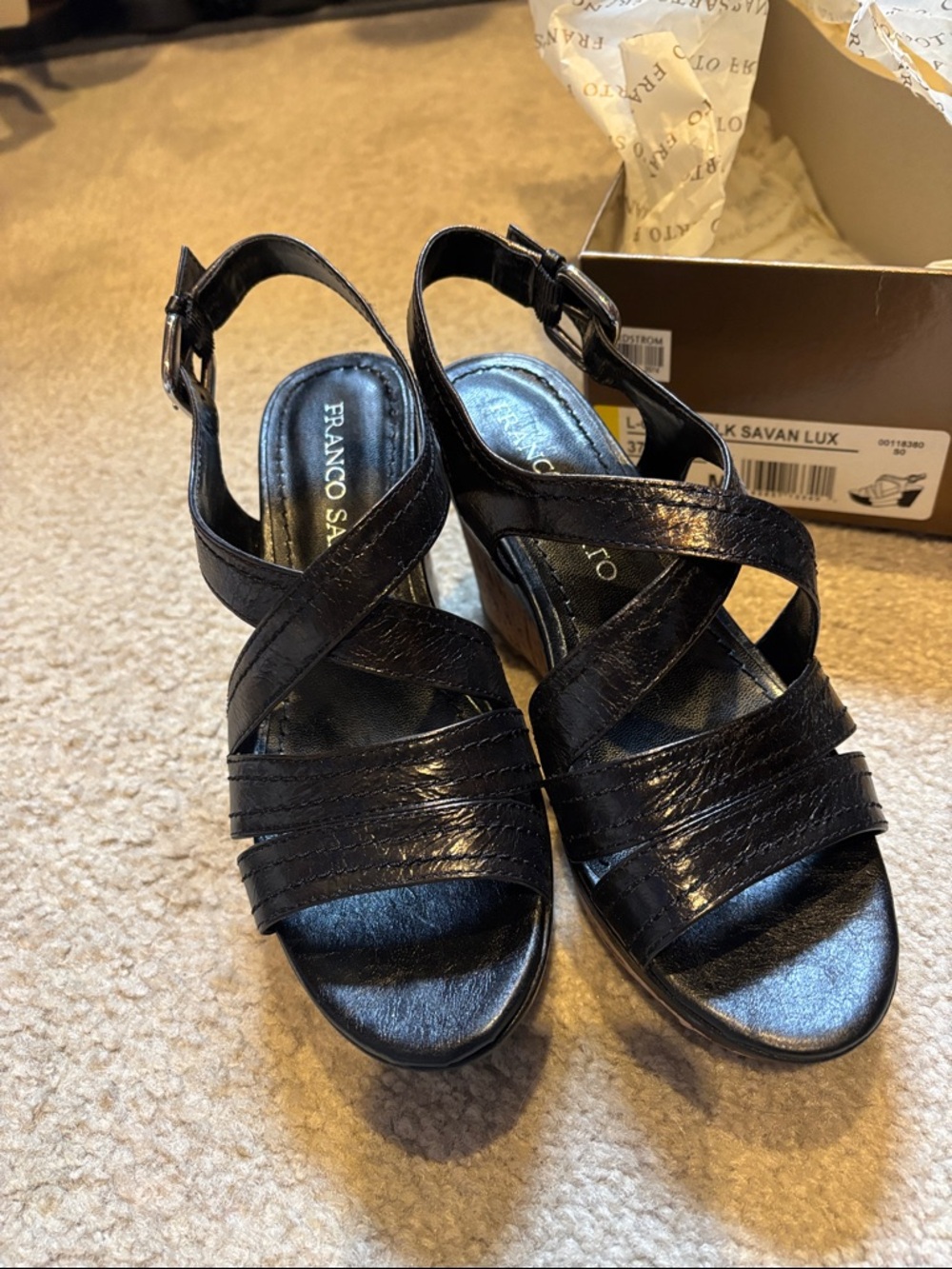 Franco Sarto Black Crisscross Wedge Platform Sandals Grace Savan Lux size 5 M